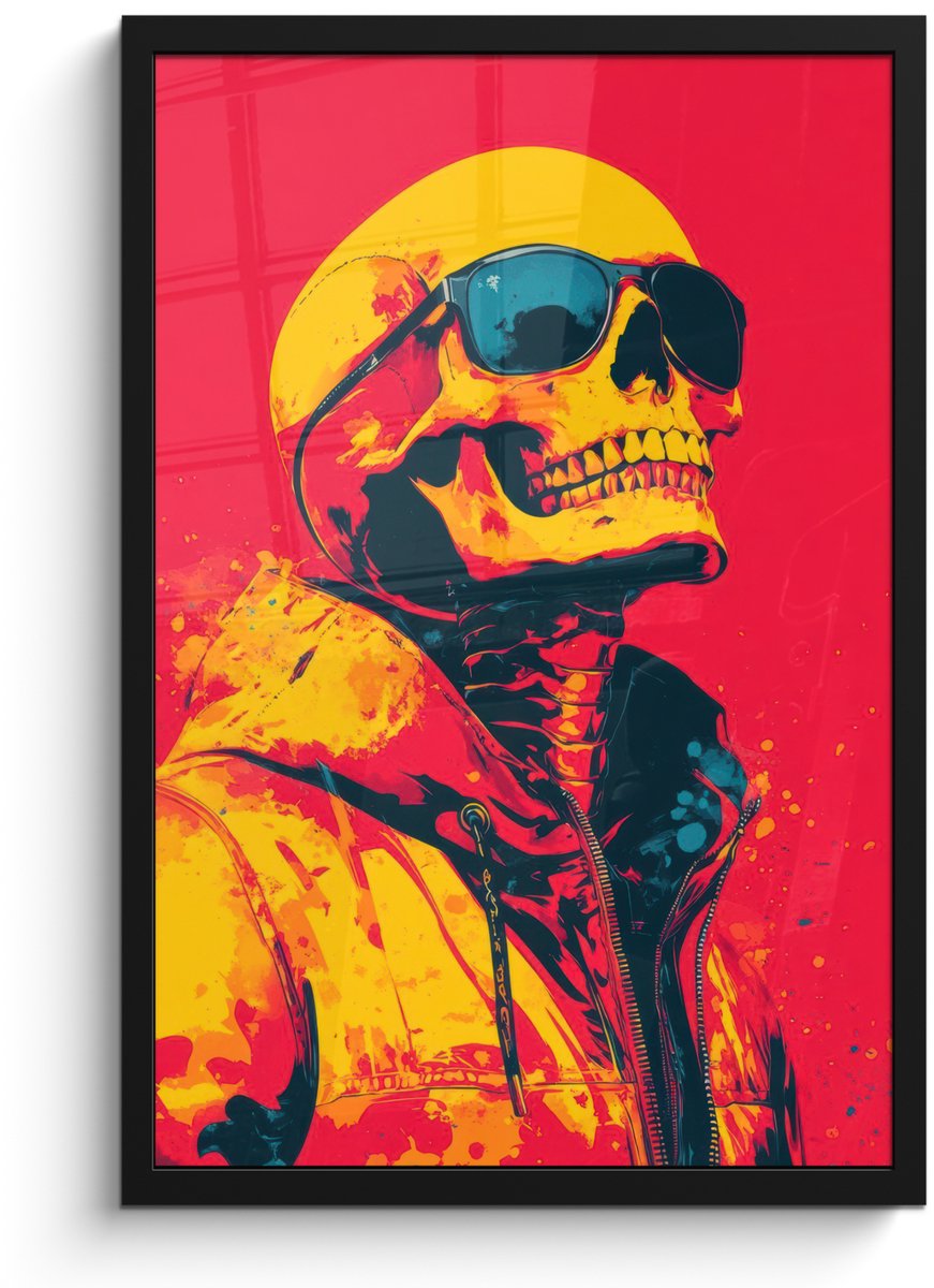 FrameYourWall Poster in lijst - Fotolijst 40x60 cm - Posters - Zonnebril - Schedel - Jas - Rood - Posterlijst zwart - Decoratie - Wanddecoratie woonkamer - Muurdecoratie slaapkamer Schedel - Zonnebril