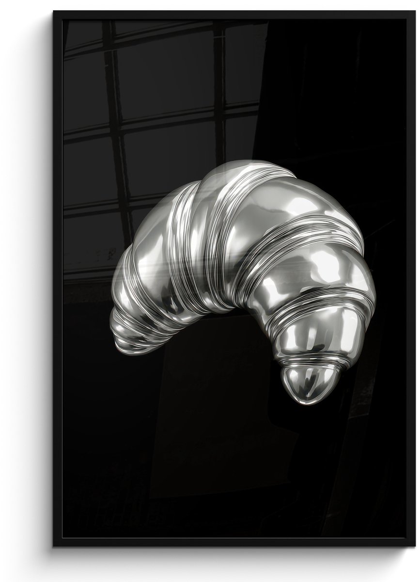 FrameYourWall Poster in lijst - Fotolijst 80x120 cm - Posters - Croissant - Metaal - Zilver - Posterlijst zwart - Decoratie - Wanddecoratie woonkamer - Muurdecoratie slaapkamer