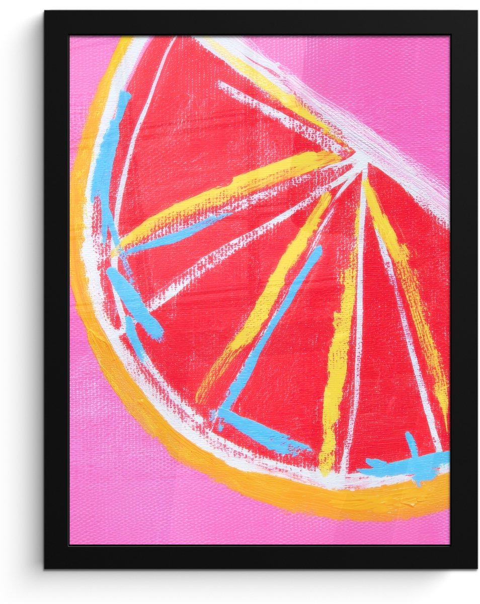 FrameYourWall Poster in lijst - Fotolijst 30x40 cm - Posters - Grapefruit - Geschilderd - Roze - Strepen - Posterlijst zwart - Decoratie - Wanddecoratie woonkamer - Muurdecoratie slaapkamer