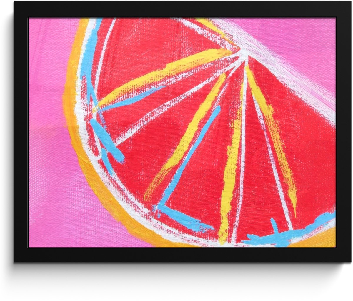 FrameYourWall Poster in lijst - Fotolijst 40x30 cm - Posters - Grapefruit - Geschilderd - Roze - Strepen - Posterlijst zwart - Decoratie - Wanddecoratie woonkamer - Muurdecoratie slaapkamer
