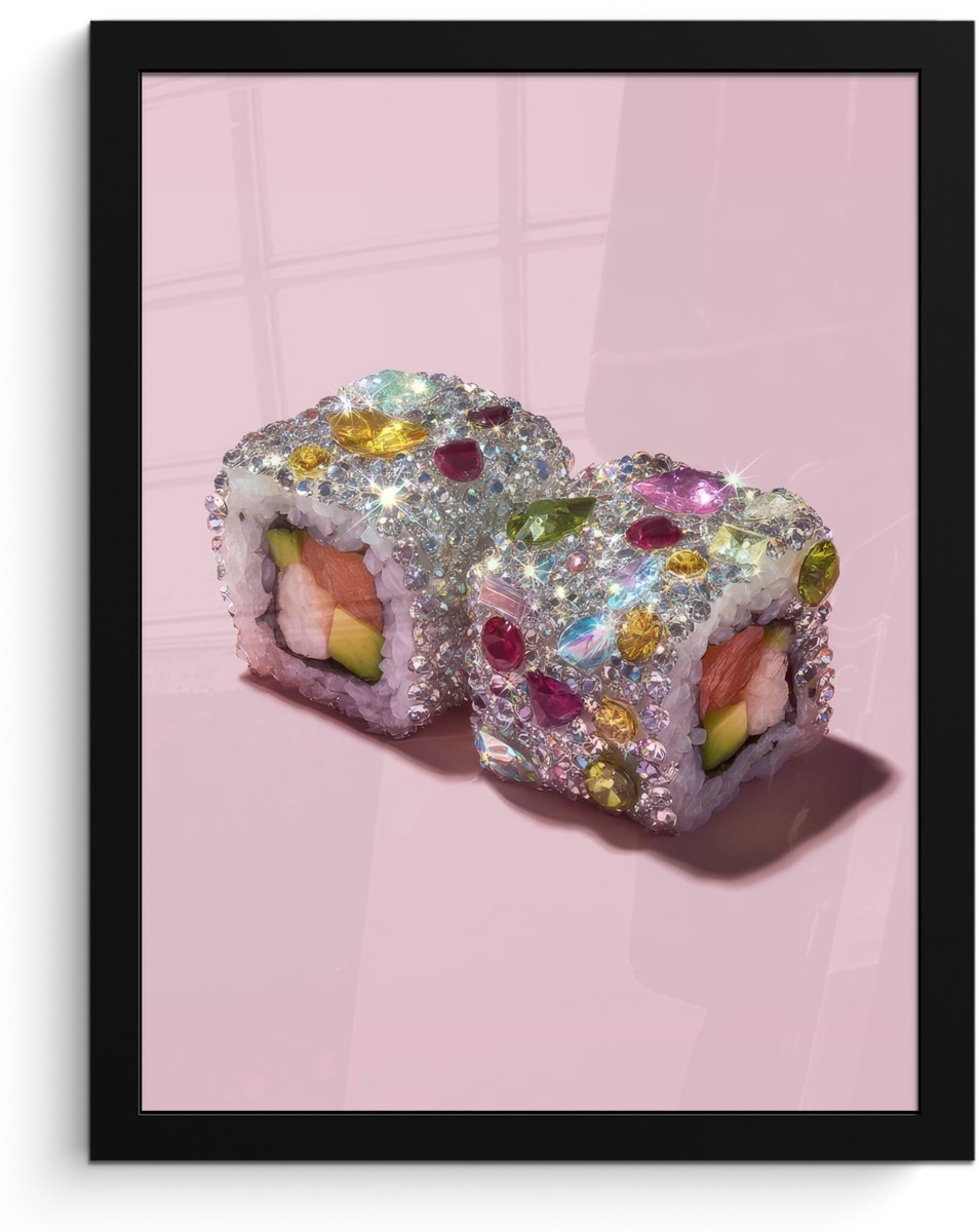 FrameYourWall Poster in lijst - Fotolijst 30x40 cm - Posters - Sushi - Rolletjes - Steentjes - Kleurrijk - Posterlijst zwart - Decoratie - Wanddecoratie woonkamer - Muurdecoratie slaapkamer Sushi - Steentjes - Kleurrijk