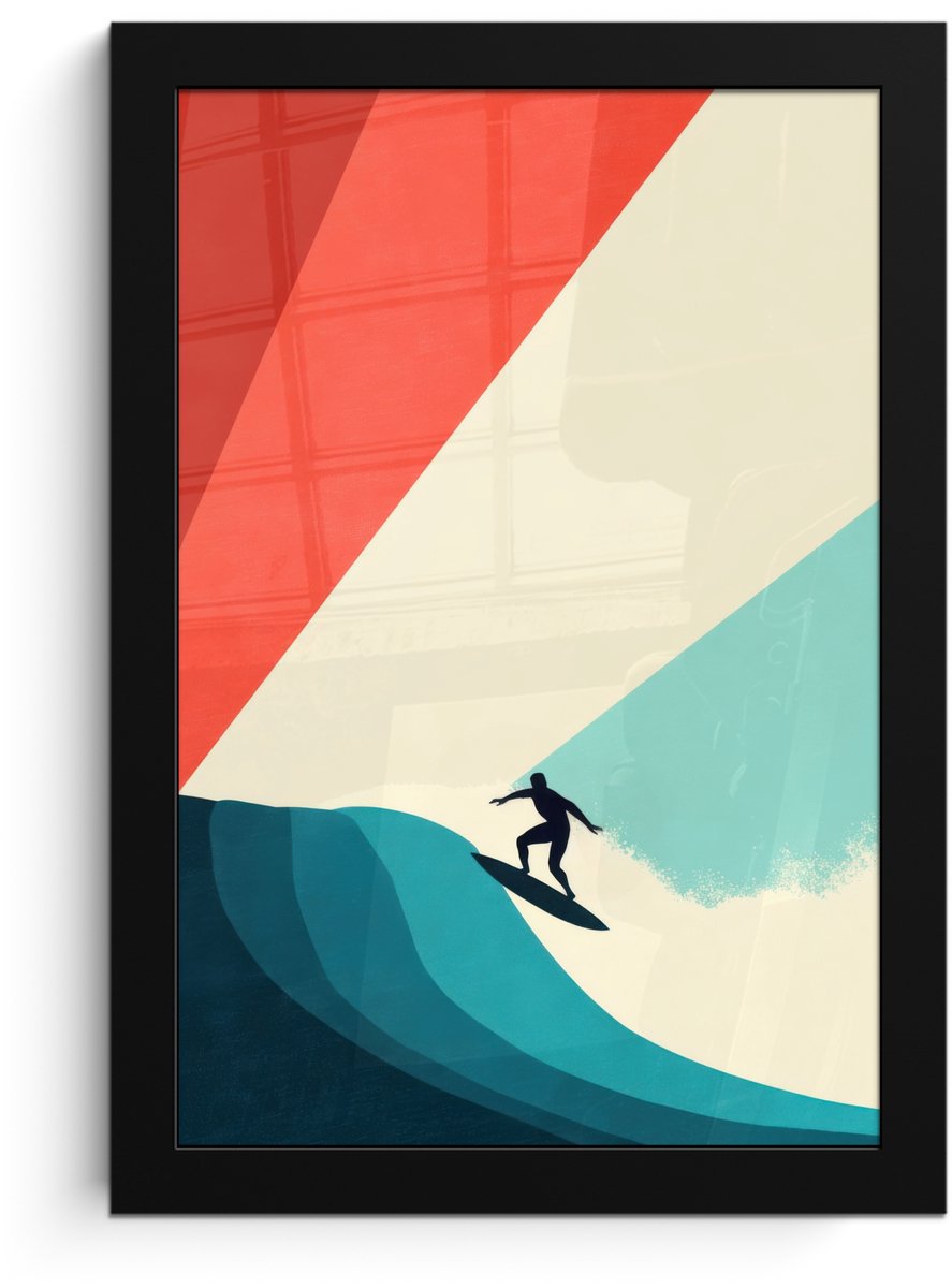 FrameYourWall Poster in lijst - Fotolijst 20x30 cm - Posters - Surfer - Abstract - Golven - Zonnestralen - Posterlijst zwart - Decoratie - Wanddecoratie woonkamer - Muurdecoratie slaapkamer - Kerstversiering - Kerstdecoratie voor binnen - Kerstmis