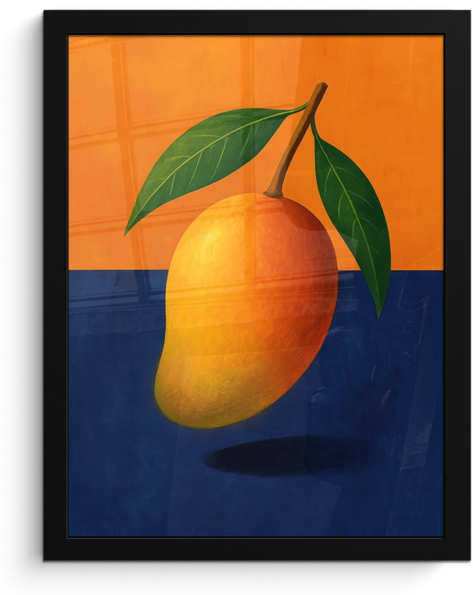 FrameYourWall Poster in lijst - Fotolijst 30x40 cm - Posters - Mango - Vlakken - Bladeren - Oranje - Posterlijst zwart - Decoratie - Wanddecoratie woonkamer - Muurdecoratie slaapkamer