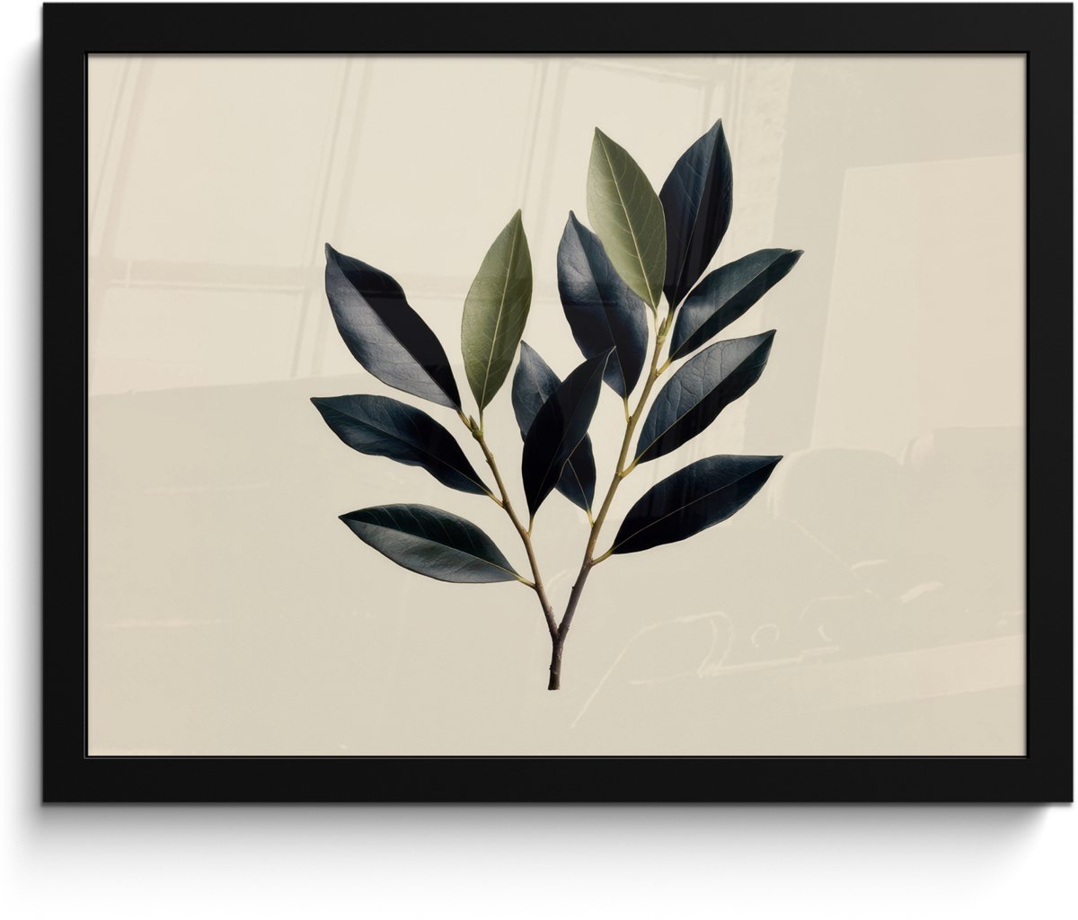 FrameYourWall Poster in lijst - Fotolijst 40x30 cm - Posters - Ovaal - Olijfgroen - Simpel - Posterlijst zwart - Decoratie - Wanddecoratie woonkamer - Muurdecoratie slaapkamer Tak - Blad