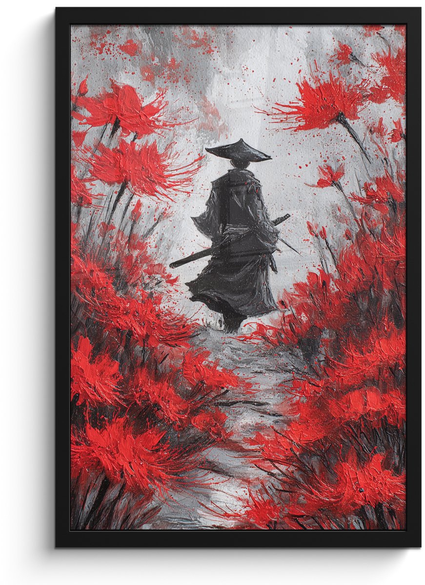 FrameYourWall Poster in lijst - Fotolijst 40x60 cm - Posters - Rode bloemen - mistig - Man - Posterlijst zwart - Decoratie - Wanddecoratie woonkamer - Muurdecoratie slaapkamer Bloemen - Man - Mistig
