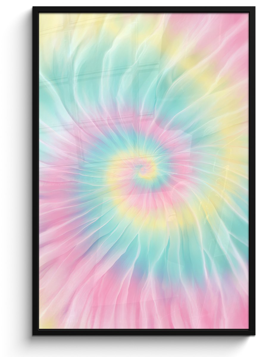 FrameYourWall Poster in lijst - Fotolijst 80x120 cm - Posters - Pasteltinten - Tie dye - Roze - Posterlijst zwart - Decoratie - Wanddecoratie woonkamer - Muurdecoratie slaapkamer