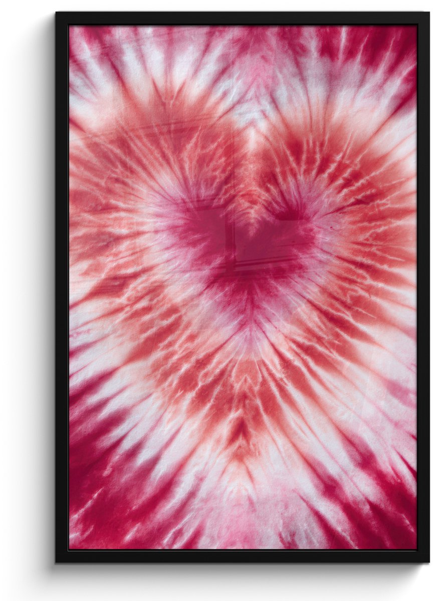 FrameYourWall Poster in lijst - Fotolijst 60x90 cm - Posters - Hartvorm - Roze - Tie dye - Posterlijst zwart - Decoratie - Wanddecoratie woonkamer - Muurdecoratie slaapkamer Hartvorm - Tie dye