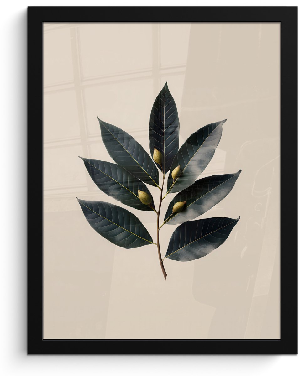 FrameYourWall Poster in lijst - Fotolijst 30x40 cm - Posters - Laurierbladeren - Bloemknoppen - subtiel - Posterlijst zwart - Decoratie - Wanddecoratie woonkamer - Muurdecoratie slaapkamer