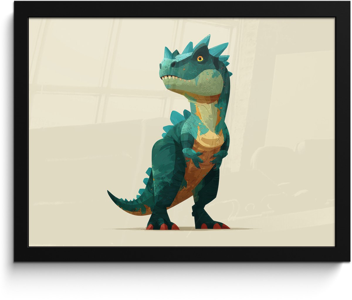 FrameYourWall Poster in lijst - Fotolijst 40x30 cm - Posters - Stekels - Dino - Blauw - Gespierd - Posterlijst zwart - Decoratie - Wanddecoratie woonkamer - Muurdecoratie slaapkamer