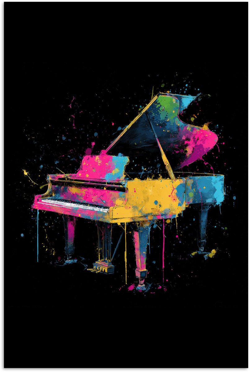 Poster 20x30 cm - Piano - Kleurrijk - Verf - Modern - Posters - Kamer decoratie - Wanddeco