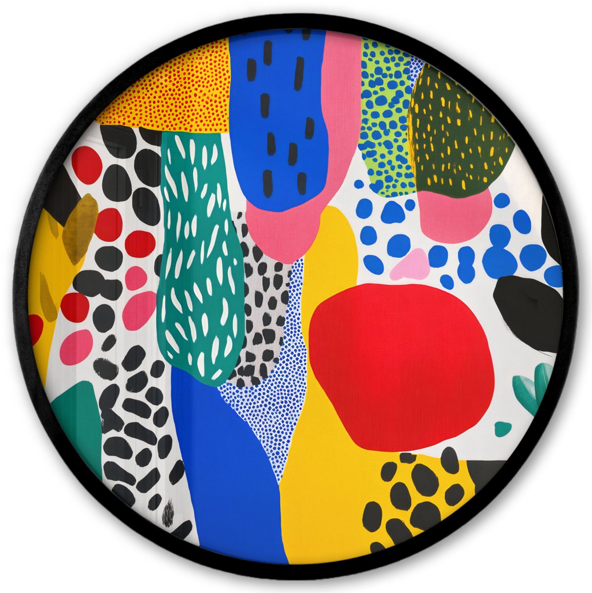 FrameYourWall Poster in lijst Rond - Fotolijst 40x40 cm - Posters - Stippen - Vormen - Modern - Kleuren - Ronde posterlijst zwart - Decoratie - Wanddecoratie woonkamer - Muurdecoratie slaapkamer Bladeren - Vormen - Abstract