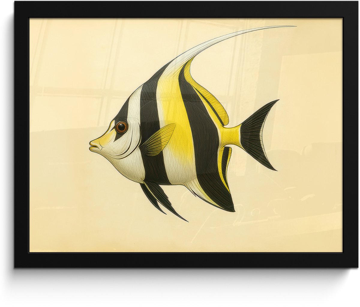 FrameYourWall Poster in lijst - Fotolijst 40x30 cm - Posters - Vis - Sierlijk - Rugvin - Geel - Posterlijst zwart - Decoratie - Wanddecoratie woonkamer - Muurdecoratie slaapkamer