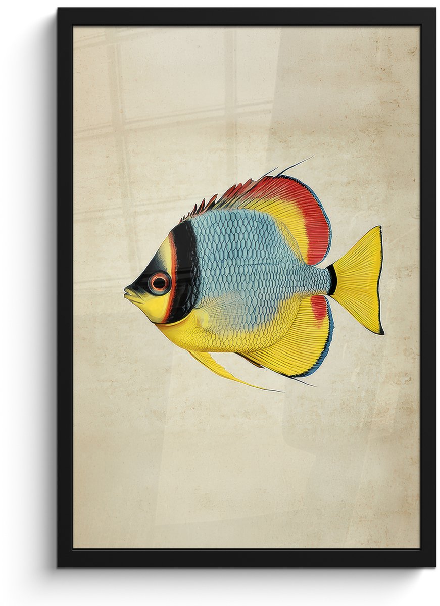 FrameYourWall Poster in lijst - Fotolijst 40x60 cm - Posters - Kleurrijk - Vis - Schubben - Illustratie - Posterlijst zwart - Decoratie - Wanddecoratie woonkamer - Muurdecoratie slaapkamer Vis - Kleurrijk