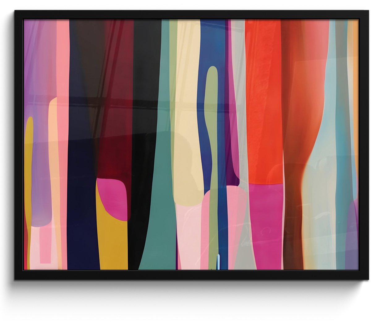 FrameYourWall Poster in lijst - Fotolijst 80x60 cm - Posters - Kleurbanen - Verticaal - Kleurrijk - Posterlijst zwart - Decoratie - Wanddecoratie woonkamer - Muurdecoratie slaapkamer Vormen - Bochten - Kleurrijk