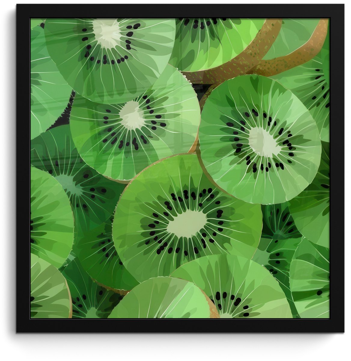 FrameYourWall Poster in lijst - Fotolijst 40x40 cm - Posters - Kiwi - Groen - Pitten - Posterlijst zwart - Decoratie - Wanddecoratie woonkamer - Muurdecoratie slaapkamer