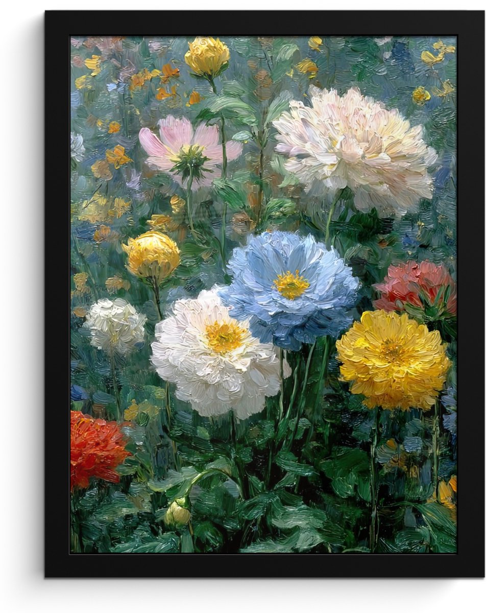 FrameYourWall Poster in lijst - Fotolijst 30x40 cm - Posters - Close-up - Veld - Bloemen - Kleurrijk - Posterlijst zwart - Decoratie - Wanddecoratie woonkamer - Muurdecoratie slaapkamer