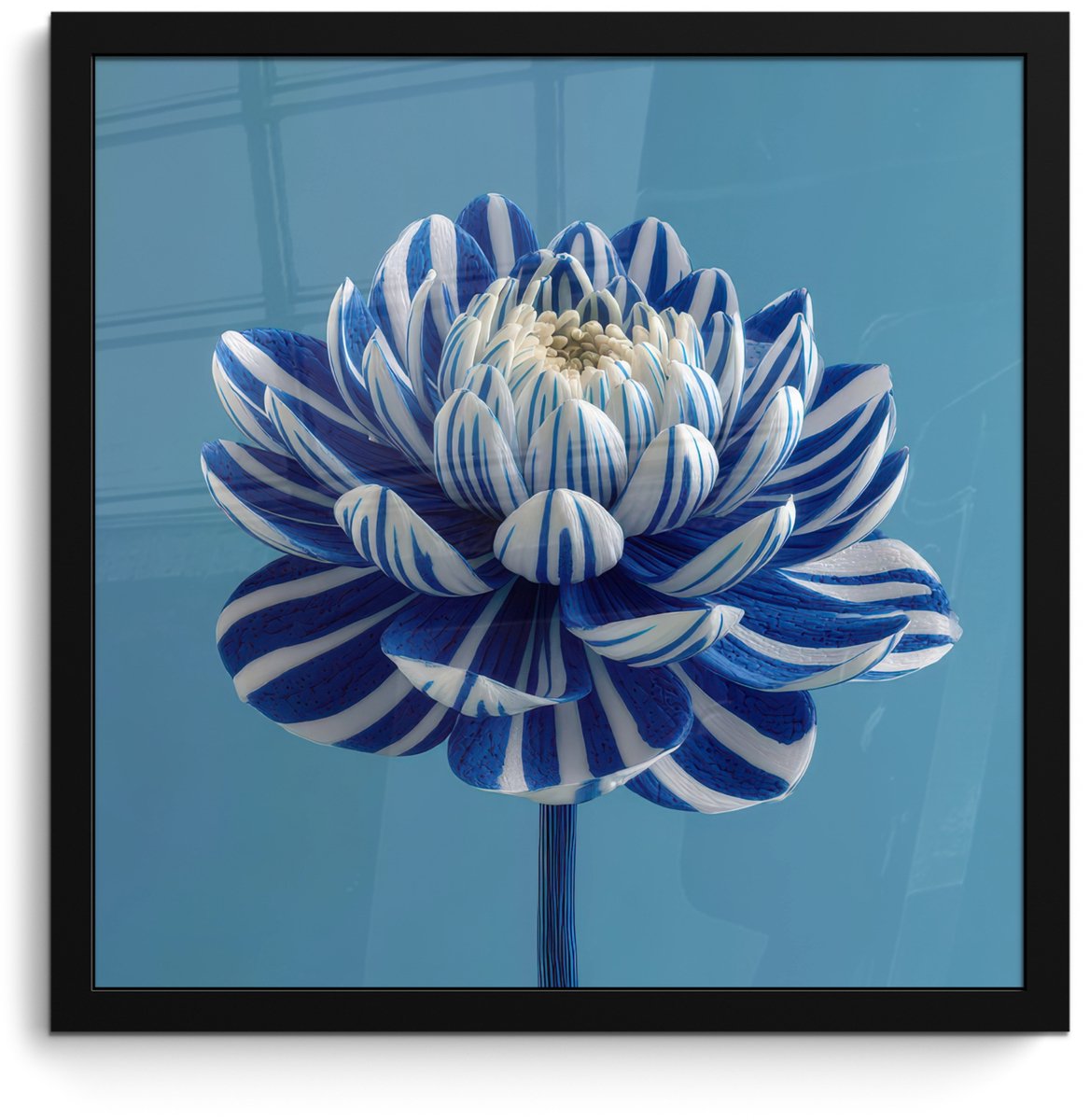 FrameYourWall Poster in lijst - Fotolijst 40x40 cm - Posters - Bloem - Blauw - Bloemblaadjes - Streepjes - Posterlijst zwart - Decoratie - Wanddecoratie woonkamer - Muurdecoratie slaapkamer