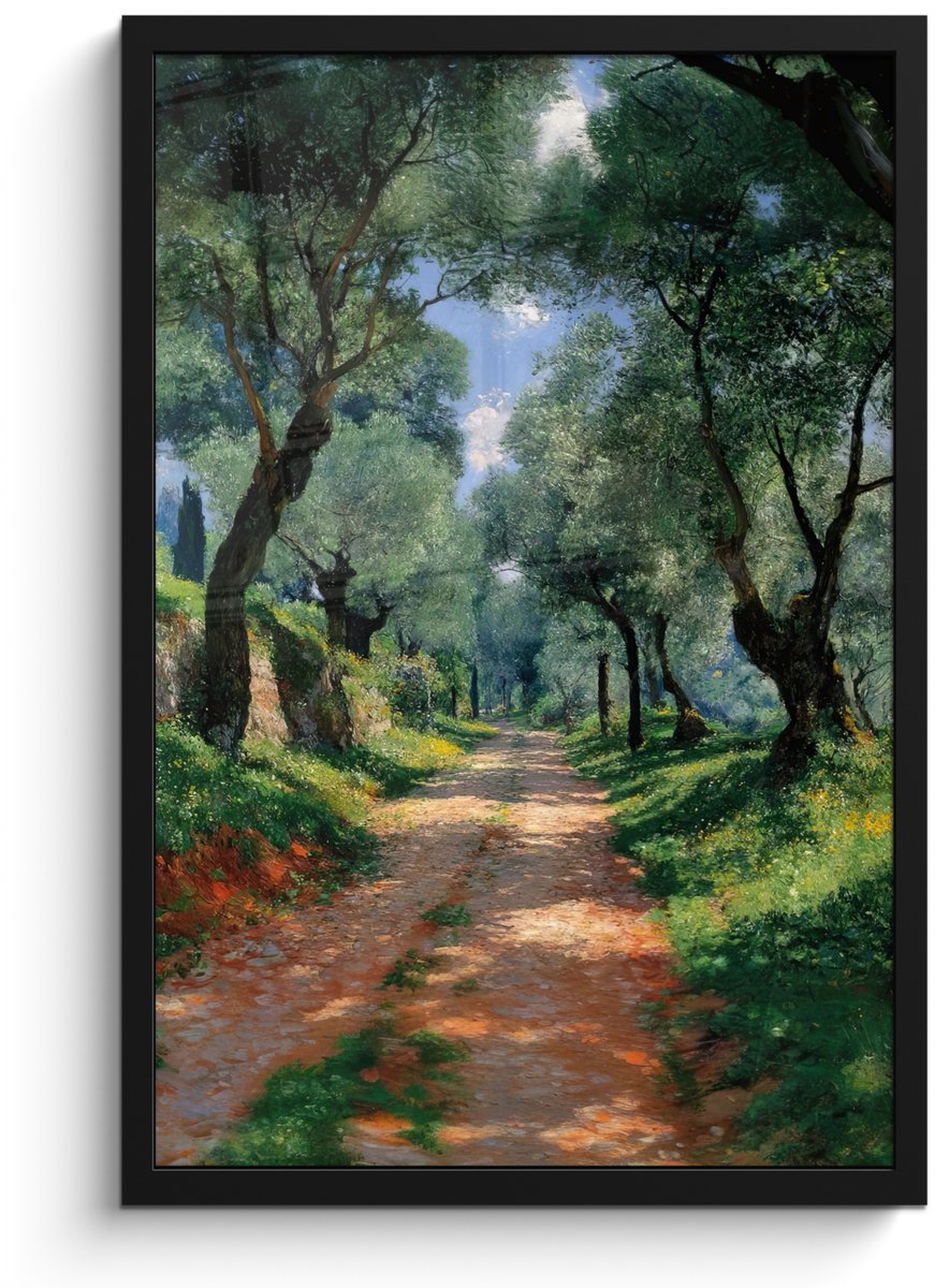 FrameYourWall Poster in lijst - Fotolijst 40x60 cm - Posters - Pad - Bomen - Schaduw - Posterlijst zwart - Decoratie - Wanddecoratie woonkamer - Muurdecoratie slaapkamer