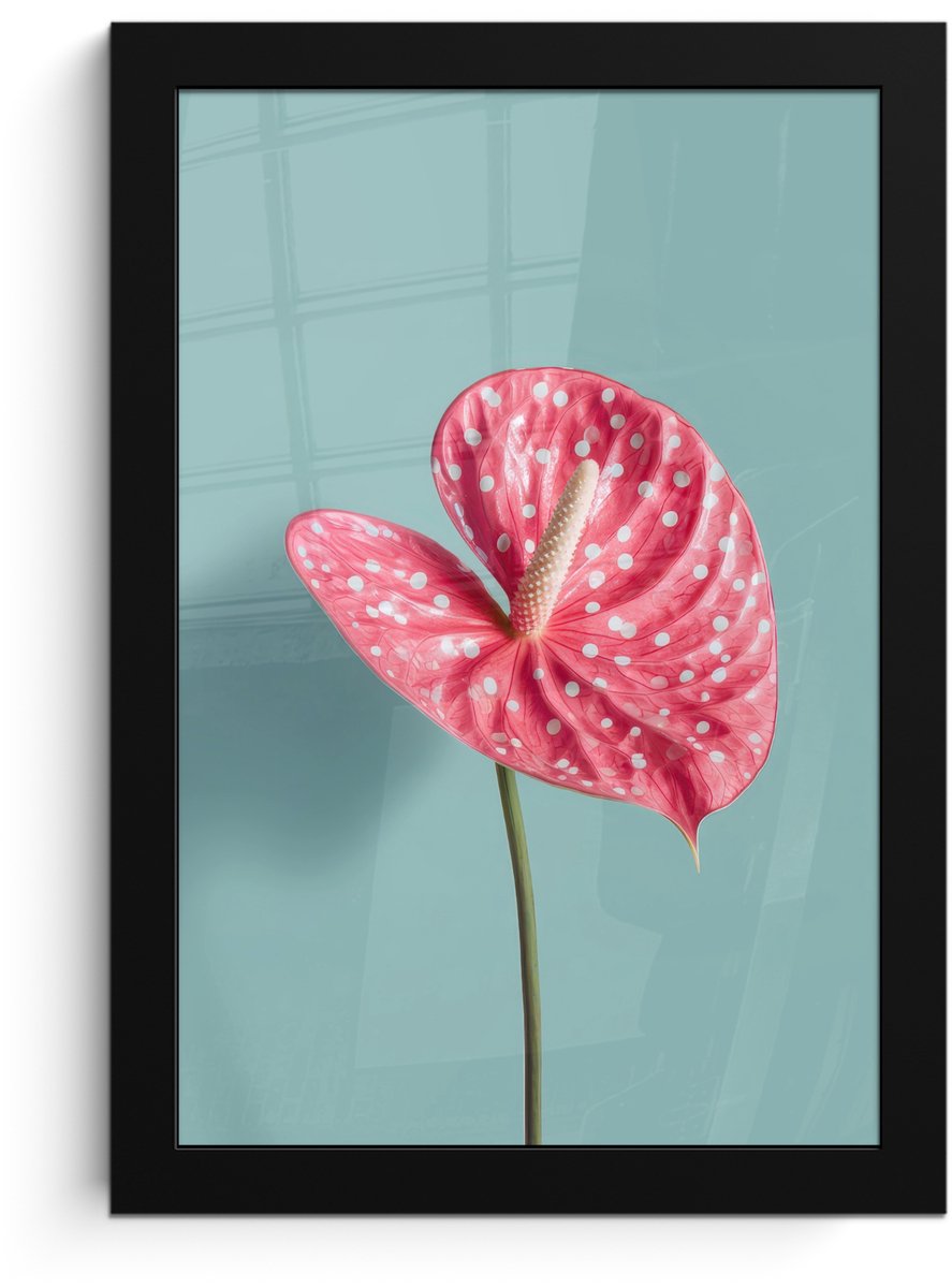 FrameYourWall Poster in lijst - Fotolijst 20x30 cm - Posters - Blad - Anthurium - Stippen - Roze - Posterlijst zwart - Decoratie - Wanddecoratie woonkamer - Muurdecoratie slaapkamer