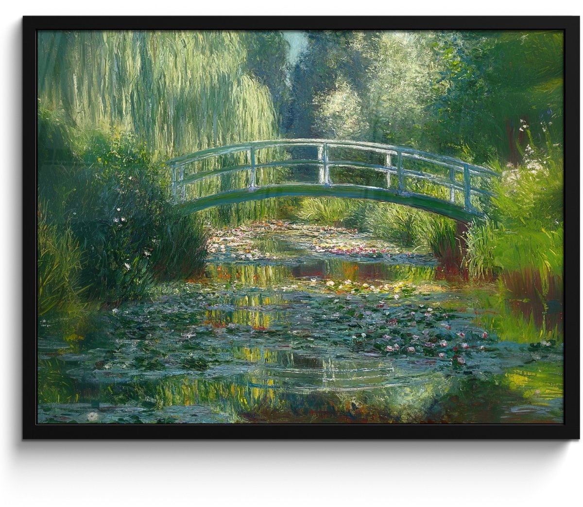 FrameYourWall Poster in lijst - Fotolijst 80x60 cm - Posters - Brug - Hout - Vijver - Waterlelies - Posterlijst zwart - Decoratie - Wanddecoratie woonkamer - Muurdecoratie slaapkamer