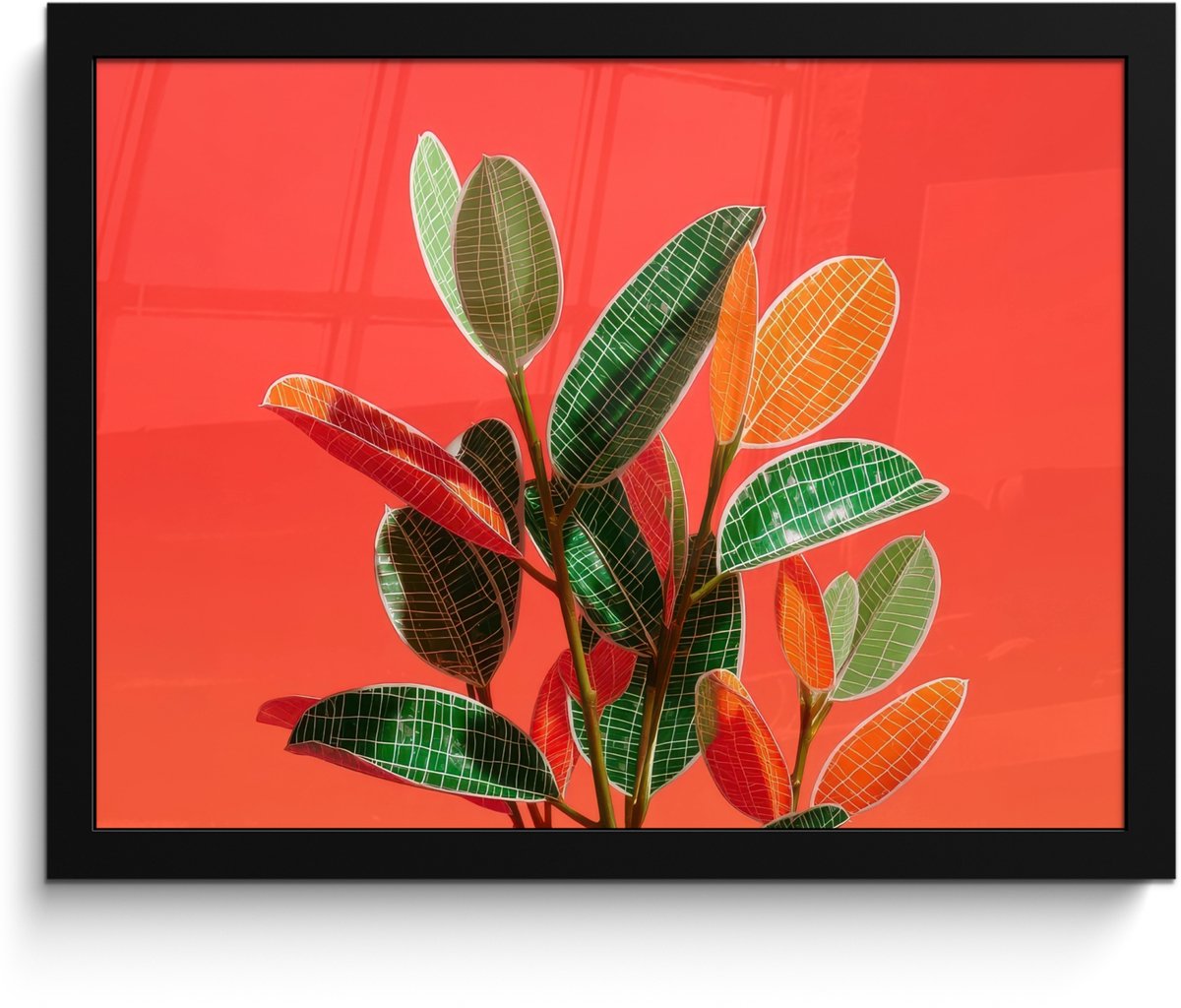 FrameYourWall Poster in lijst - Fotolijst 40x30 cm - Posters - Bladeren - Nerven - Oranje - Structuur - Posterlijst zwart - Decoratie - Wanddecoratie woonkamer - Muurdecoratie slaapkamer