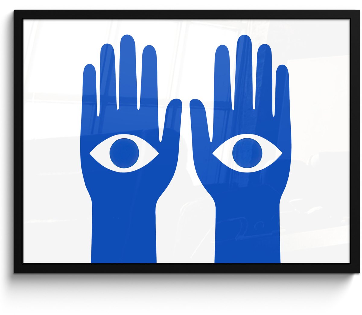 FrameYourWall Poster in lijst - Fotolijst 80x60 cm - Posters - Handen - Twee - Ogen - Blauw - Posterlijst zwart - Decoratie - Wanddecoratie woonkamer - Muurdecoratie slaapkamer Handen - Ogen