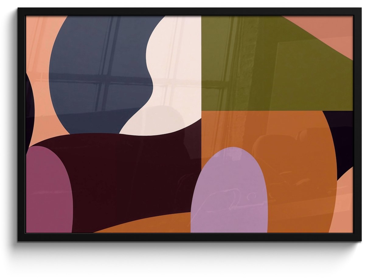 FrameYourWall Poster in lijst - Fotolijst 90x60 cm - Posters - Vormen - Abstract - Kleuren - Vierkant - Posterlijst zwart - Decoratie - Wanddecoratie woonkamer - Muurdecoratie slaapkamer