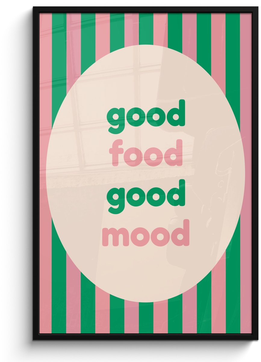 FrameYourWall Poster in lijst - Fotolijst 80x120 cm - Posters - Gestreept - Quote - Ovaal - Roze - Posterlijst zwart - Decoratie - Wanddecoratie woonkamer - Muurdecoratie slaapkamer