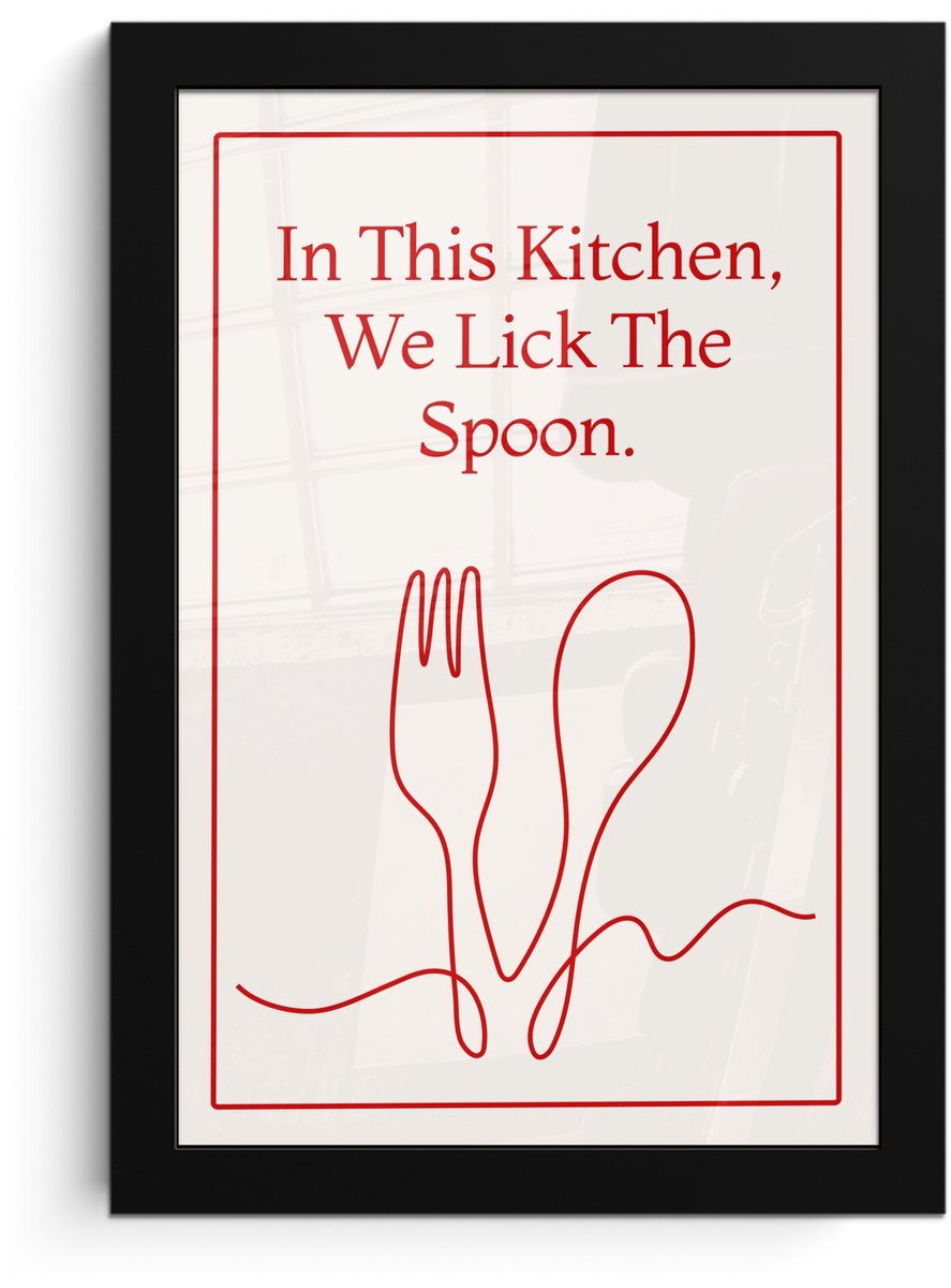 FrameYourWall Poster in lijst - Fotolijst 20x30 cm - Posters - Minimalistisch - Vork - Lepel - Lijntekening - Posterlijst zwart - Decoratie - Wanddecoratie woonkamer - Muurdecoratie slaapkamer Vork - Lepel - Quote