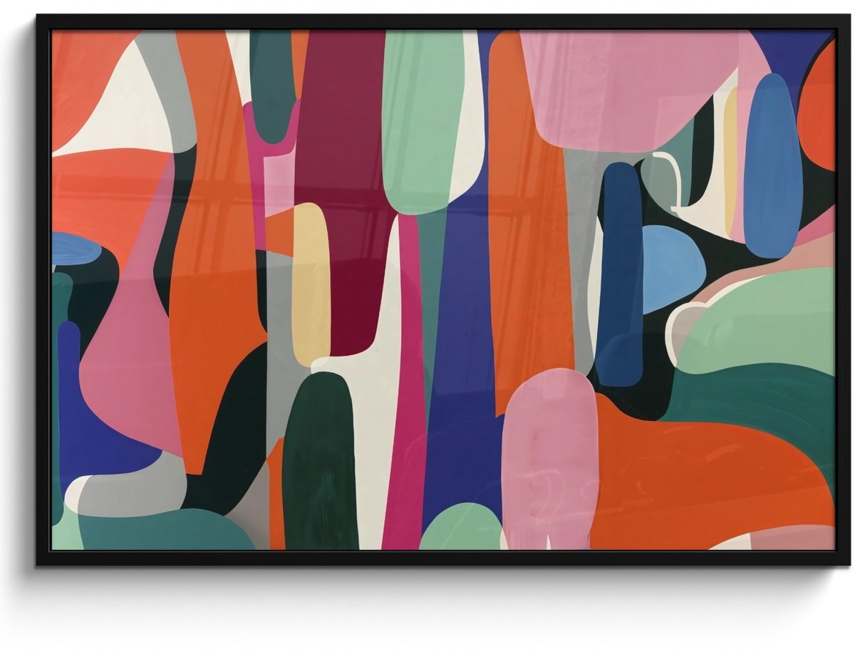 FrameYourWall Poster in lijst - Fotolijst 120x80 cm - Posters - Vormen - Ritmisch - Kleuren - Abstract - Posterlijst zwart - Decoratie - Wanddecoratie woonkamer - Muurdecoratie slaapkamer Vormen - Kleurrijk