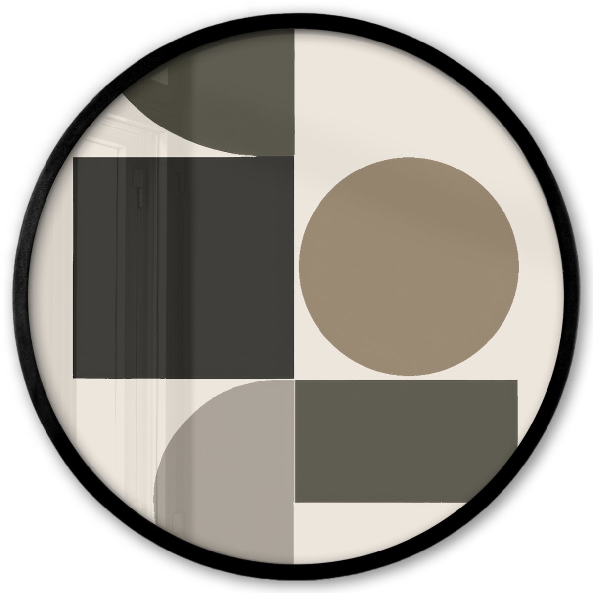 FrameYourWall Poster in lijst Rond - Fotolijst 40x40 cm - Posters - Aardetinten - Abstracte compositie - Eenvoudige vormen - Ronde posterlijst zwart - Decoratie - Wanddecoratie woonkamer - Muurdecoratie slaapkamer Aardetinten - Vormen