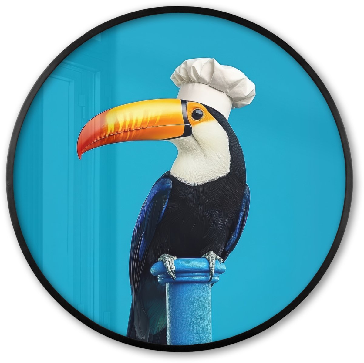 FrameYourWall Poster in lijst Rond - Fotolijst 80x80 cm - Posters - Tucan - Sokkel - Vogel - Koksmuts - Ronde posterlijst zwart - Decoratie - Wanddecoratie woonkamer - Muurdecoratie slaapkamer Koksmuts - Toekan