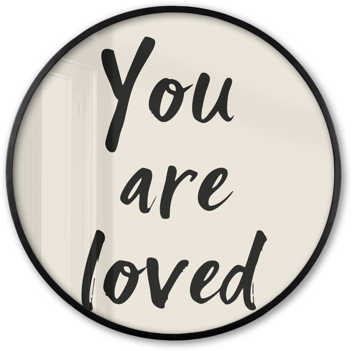 FrameYourWall Poster in lijst Rond - Fotolijst 60x60 cm - Posters - Minimalistisch - Beige - Love - Ronde posterlijst zwart - Decoratie - Wanddecoratie woonkamer - Muurdecoratie slaapkamer Tekst - You are loved