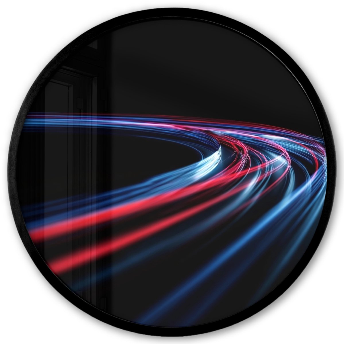 FrameYourWall Poster in lijst Rond - Fotolijst 40x40 cm - Posters - Gaming - Lichtbanen - Golvend - Rood - Ronde posterlijst zwart - Decoratie - Wanddecoratie woonkamer - Muurdecoratie slaapkamer