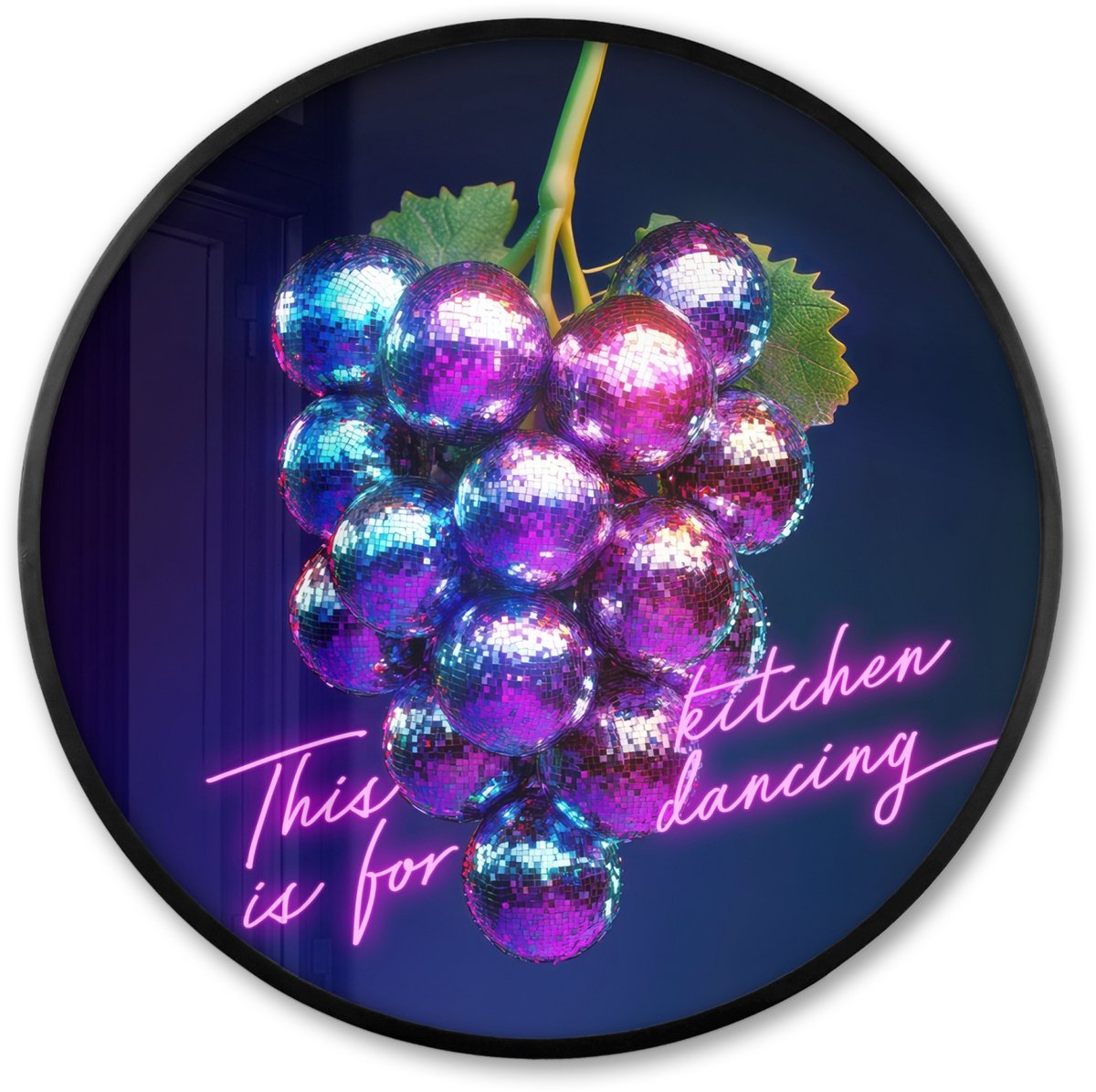 FrameYourWall Poster in lijst Rond - Fotolijst 60x60 cm - Posters - Quote - Neon - Disco - Druiven - Ronde posterlijst zwart - Decoratie - Wanddecoratie woonkamer - Muurdecoratie slaapkamer Multicolor