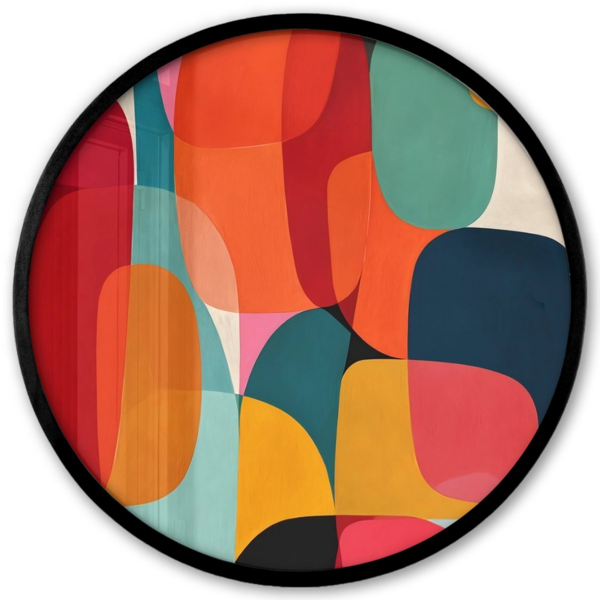 FrameYourWall Poster in lijst Rond - Fotolijst 40x40 cm - Posters - Vormen - Kleurrijk - Abstract - Vlakken - Ronde posterlijst zwart - Decoratie - Wanddecoratie woonkamer - Muurdecoratie slaapkamer Kleurbanen - Verticaal - Kleurrijk