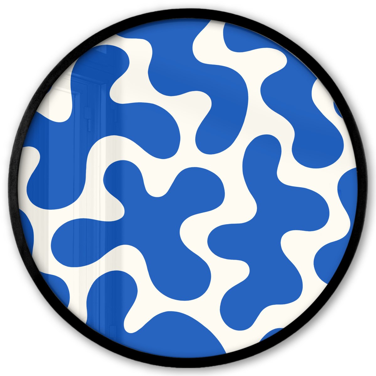 FrameYourWall Poster in lijst Rond - Fotolijst 40x40 cm - Posters - Vormen - Abstract - Blauw - Golven - Ronde posterlijst zwart - Decoratie - Wanddecoratie woonkamer - Muurdecoratie slaapkamer