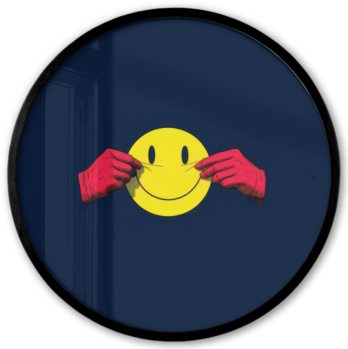 FrameYourWall Poster in lijst Rond - Fotolijst 40x40 cm - Posters - Smiley - Geel - Handen - Minimalistisch - Ronde posterlijst zwart - Decoratie - Wanddecoratie woonkamer - Muurdecoratie slaapkamer