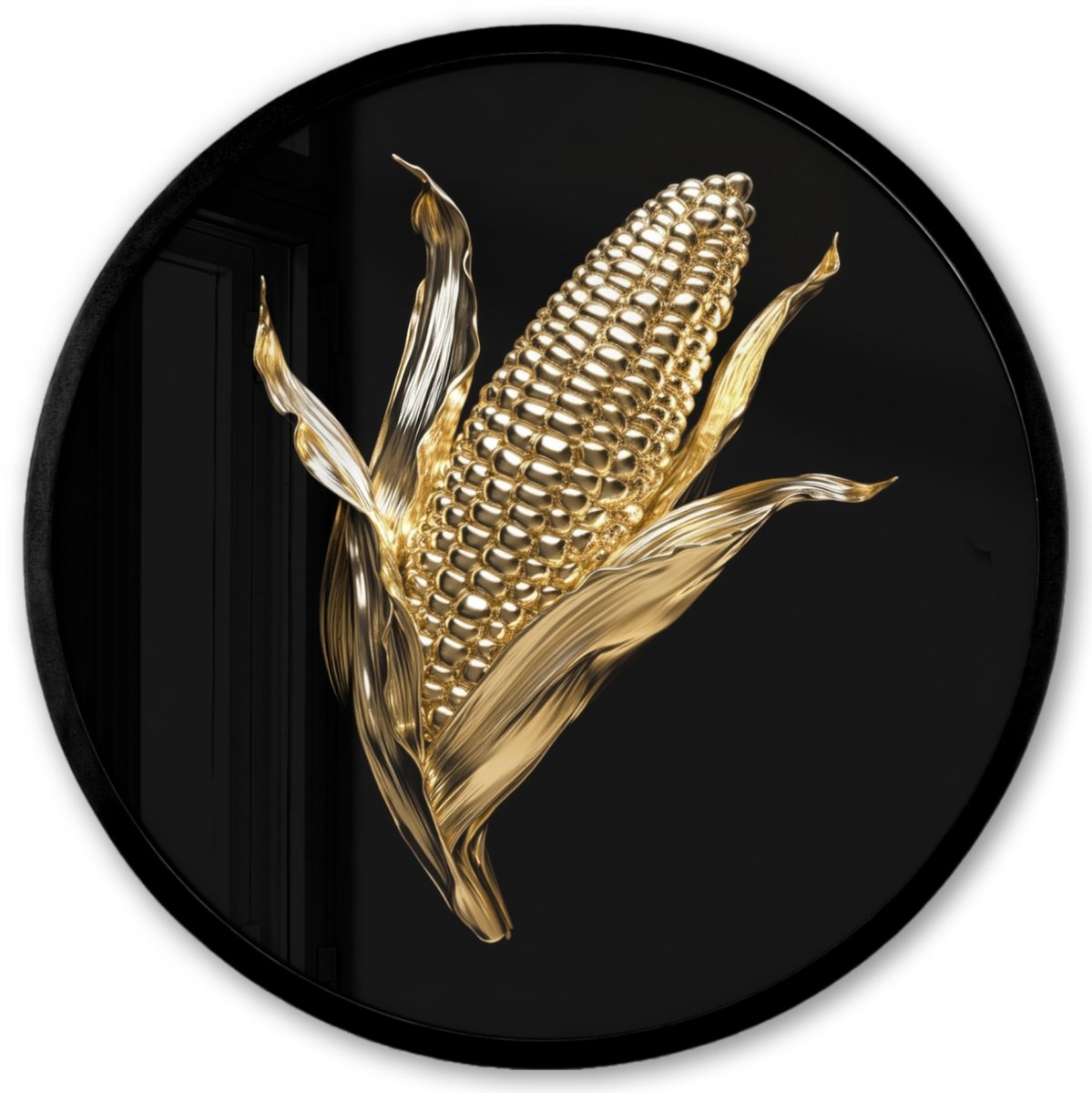 FrameYourWall Poster in lijst Rond - Fotolijst 40x40 cm - Posters - Mais - Eten - Goud - Zwart - Ronde posterlijst zwart - Decoratie - Wanddecoratie woonkamer - Muurdecoratie slaapkamer