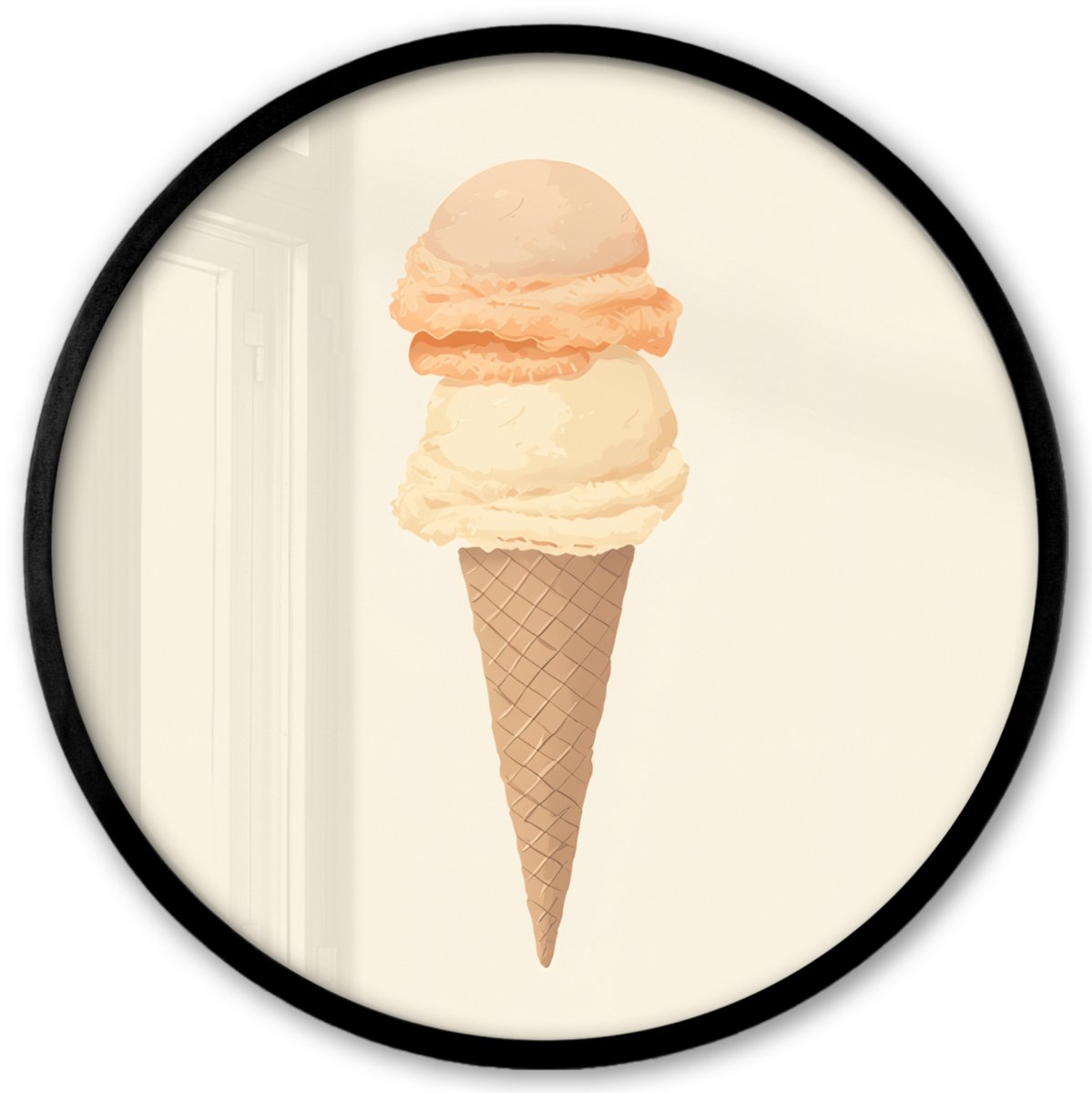 FrameYourWall Poster in lijst Rond - Fotolijst 40x40 cm - Posters - Minimalistisch - Schepijs - Hoorntje - Beige - Ronde posterlijst zwart - Decoratie - Wanddecoratie woonkamer - Muurdecoratie slaapkamer Hoorntje - Schepijs