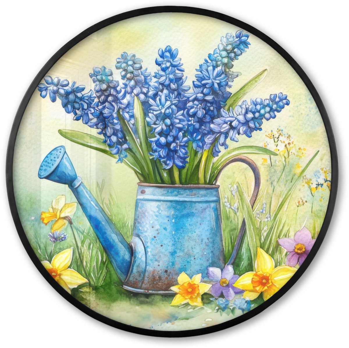 Poster in lijst Rond - Fotolijst 60x60 cm - Posters - Gieter - Lavendel - Bloesems - Ronde