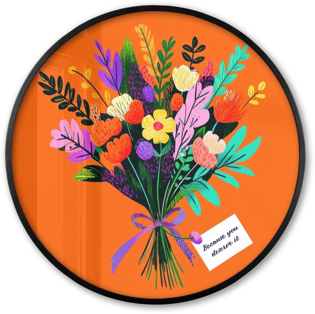 FrameYourWall Poster in lijst Rond - Fotolijst 60x60 cm - Posters - Kaartje - Boeket - Bloemen - Ronde posterlijst zwart - Decoratie - Wanddecoratie woonkamer - Muurdecoratie slaapkamer
