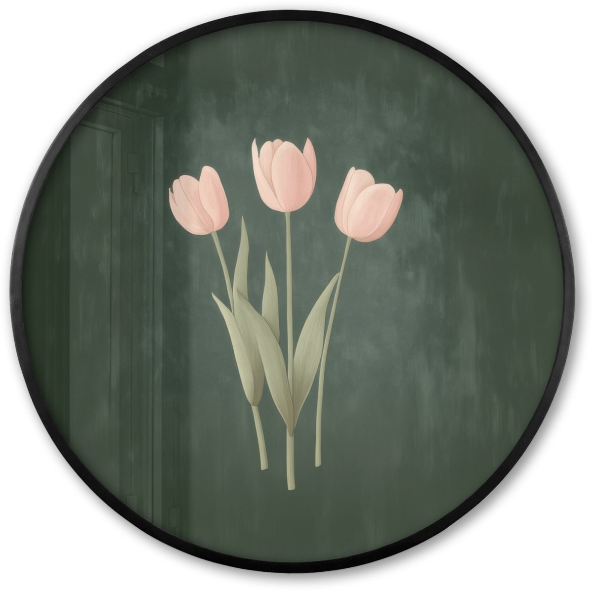 FrameYourWall Poster in lijst Rond - Fotolijst 80x80 cm - Posters - Tulpen - Liefde - Donkergroen - Ronde posterlijst zwart - Decoratie - Wanddecoratie woonkamer - Muurdecoratie slaapkamer