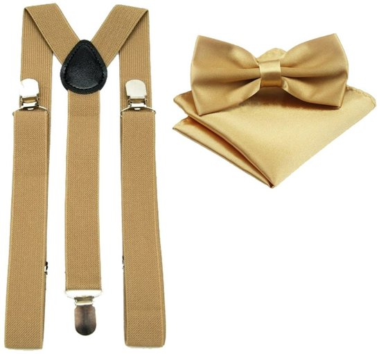 Bretelles, y compris noeud papillon et pochette - Or - Sorprese - avec clip robuste - bretelles - noeud papillon - noeud - noeud - pochette - luxe - unisexe - hommes - coffret cadeau