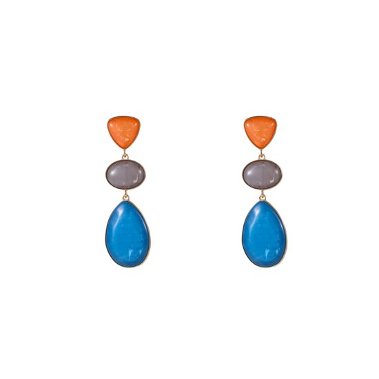 Clips d'oreilles pendantes 3 pierres Oranje Go Dutch Label