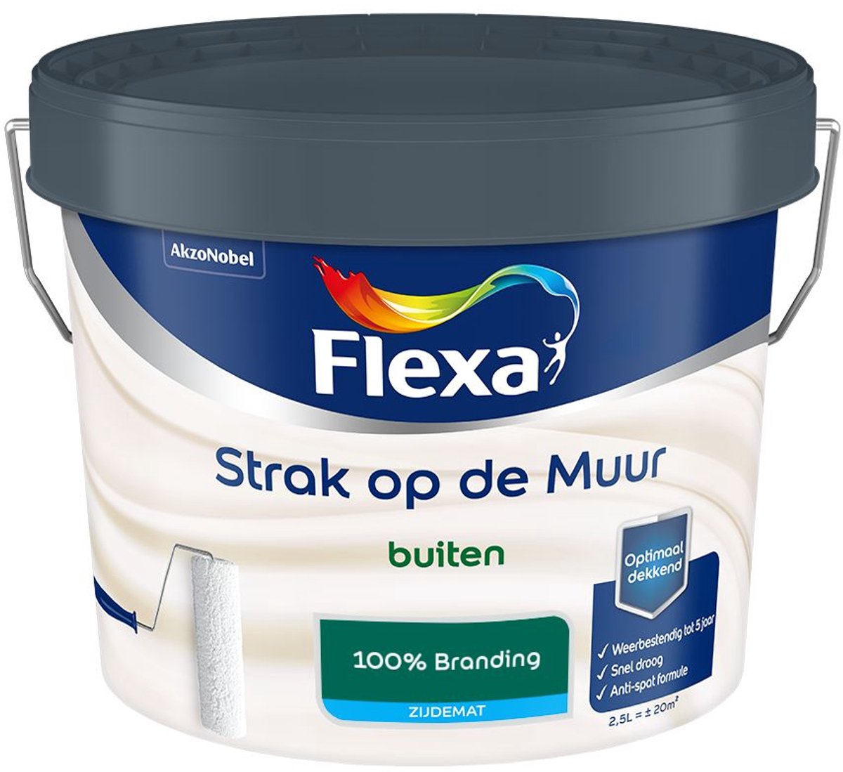 Flexa - Strak op de Muur Buiten Muurverf Zijdemat - 100% Branding - Mengverf - 2.5 L