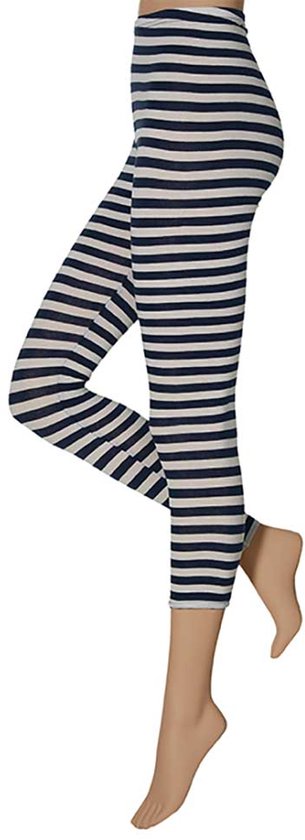 Dames legging met donkere en witte horizontale strepen, tot boven de enkel.