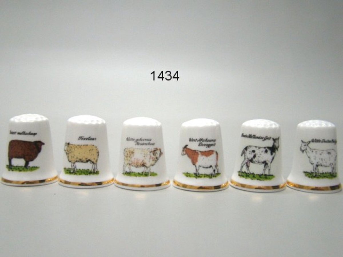 Geharo Vingerhoedjes Schapen & Geiten – Set van 6 – Porselein – Landelijk Design – Verzamelobject