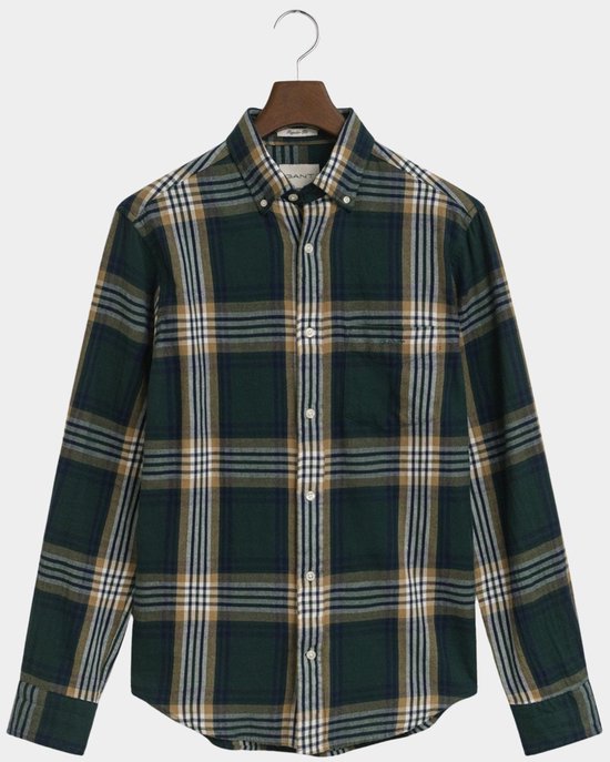 Chemise décontractée à manches longues Gant, verte, coupe standard, flanelle à carreaux, coupe-vent, taille S , 3250243/374