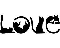 Djemzy - Love met katten geschreven - 4-delig - klein- wanddecoratie woonkamer - wanddecoratie slaapkamer - wandversiering - muurversiering - wandpaneel - wall art - housewarming cadeau - hout - zwart - dieren - poes - MDF 6 mm